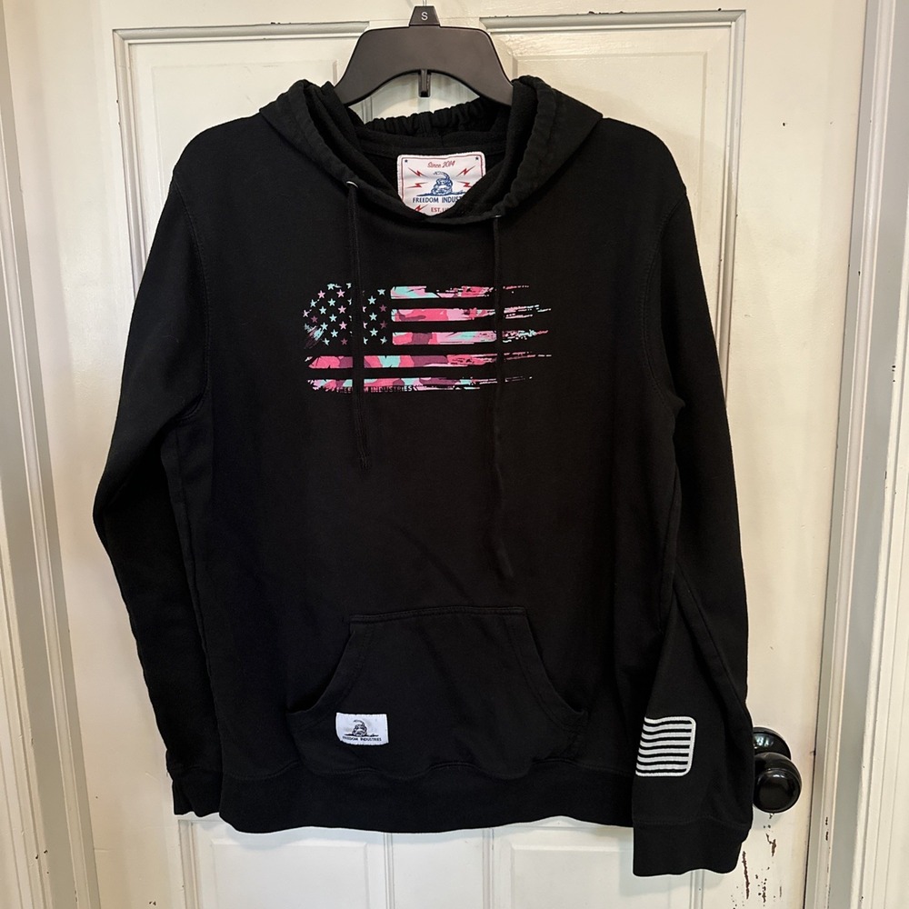 Freedom Industries Hoodie Sweatshirt  Women Unisex XXL (?)Pink Camo Flag Graphic